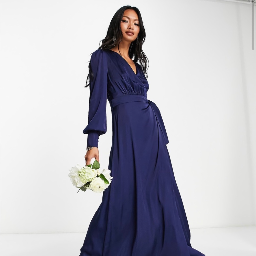 ASOS TFNC long sleeve satin maxi wrap dress